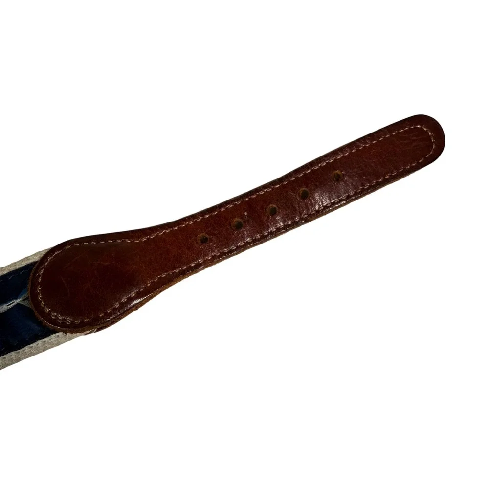 J. Bailey Boys Navy Shark Embroidered Canvas Leather Belt Size 20 Nautical Brass